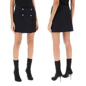 NWT Alexander McQueen Wrap Mini Skirt In Navy Wool Blend High Waist Sz 44